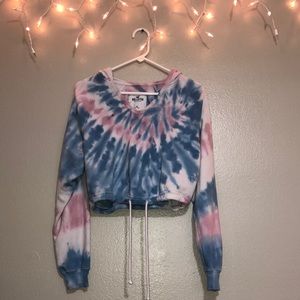 Tie-dye long sleeve crop top hoodie
